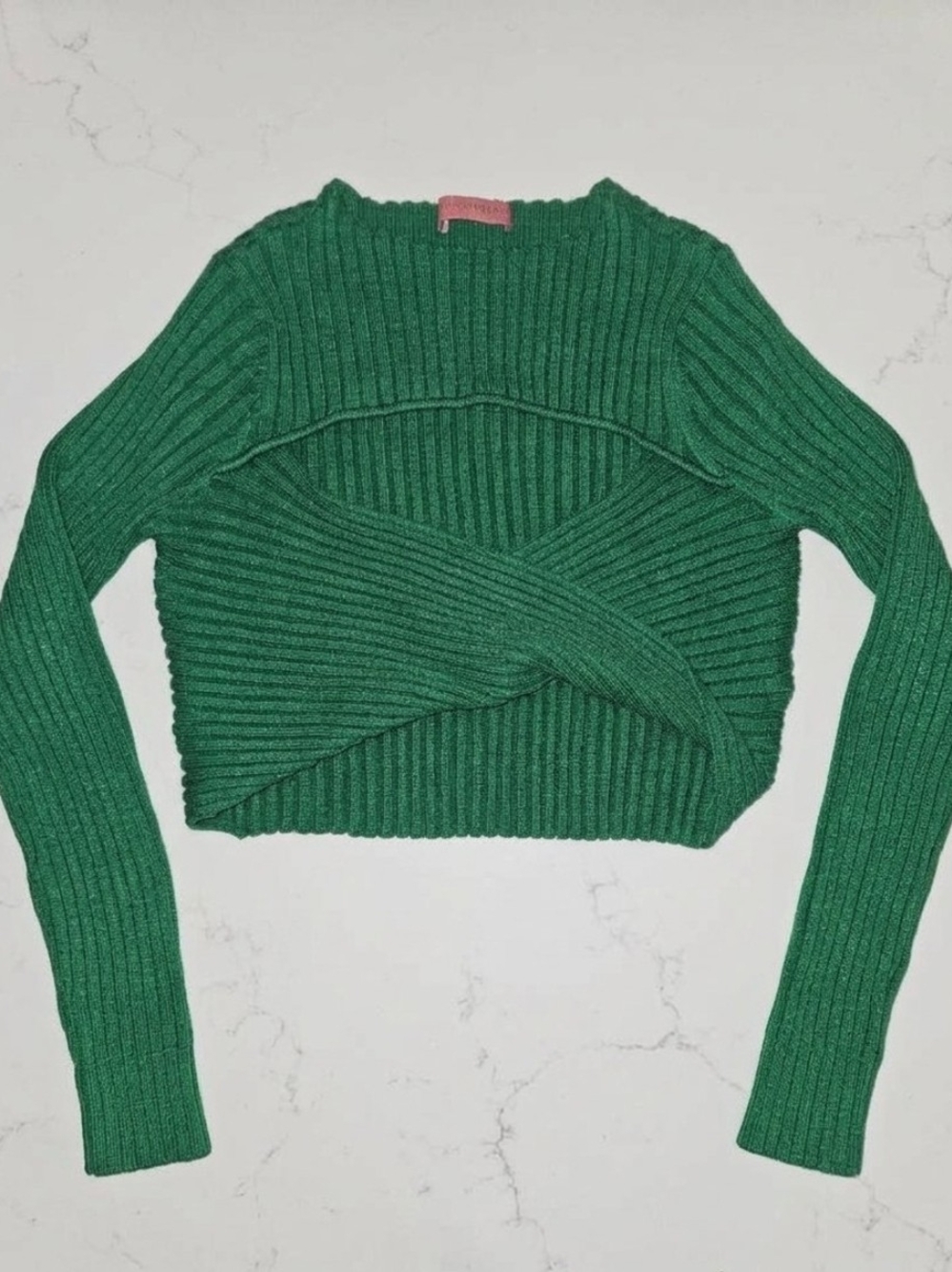 Signature8 Women's Emerald Green Cropped Rib-Knit Sweater